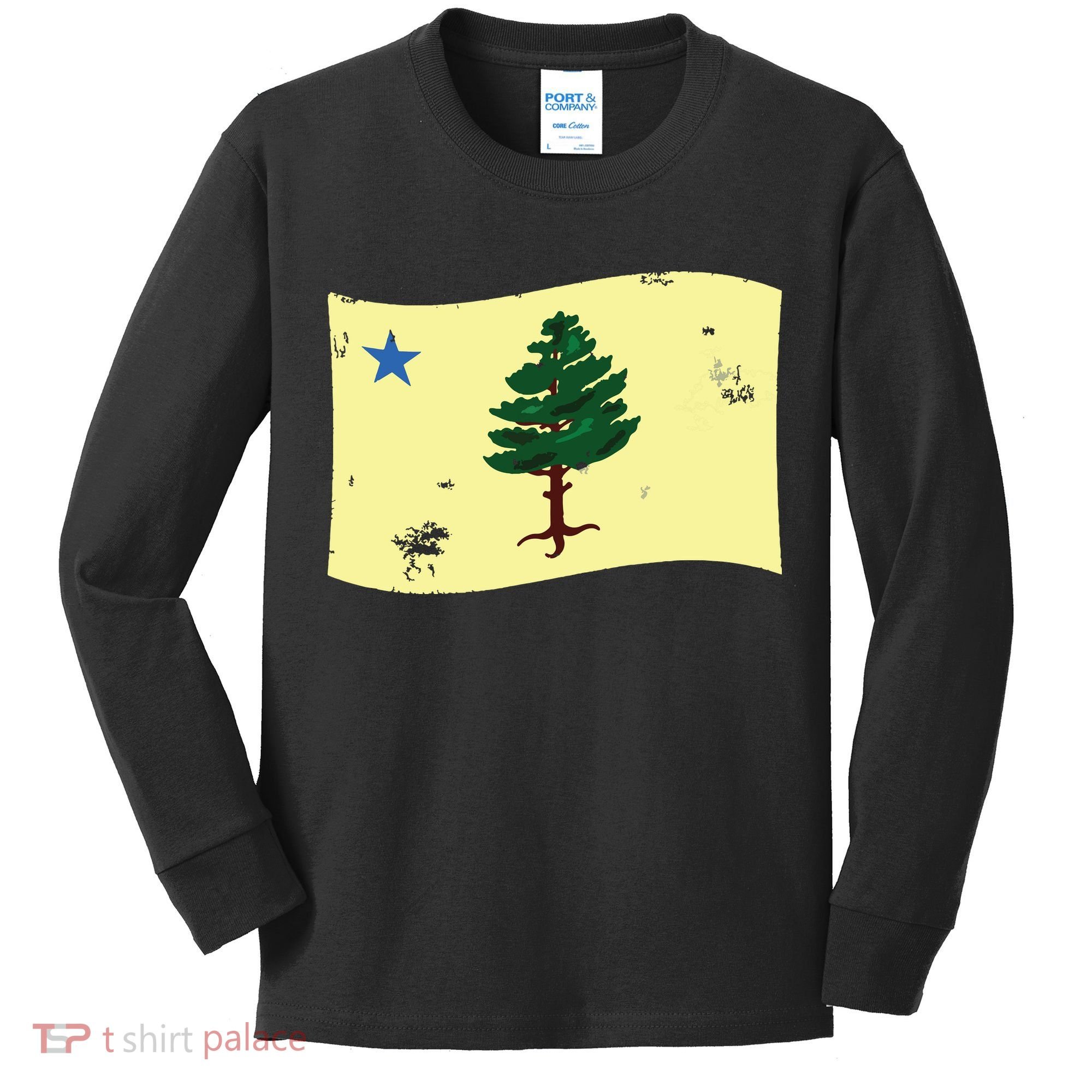 Maine Pine Tree Flag 1901 First State Flag Kids Long Sleeve Shirt
