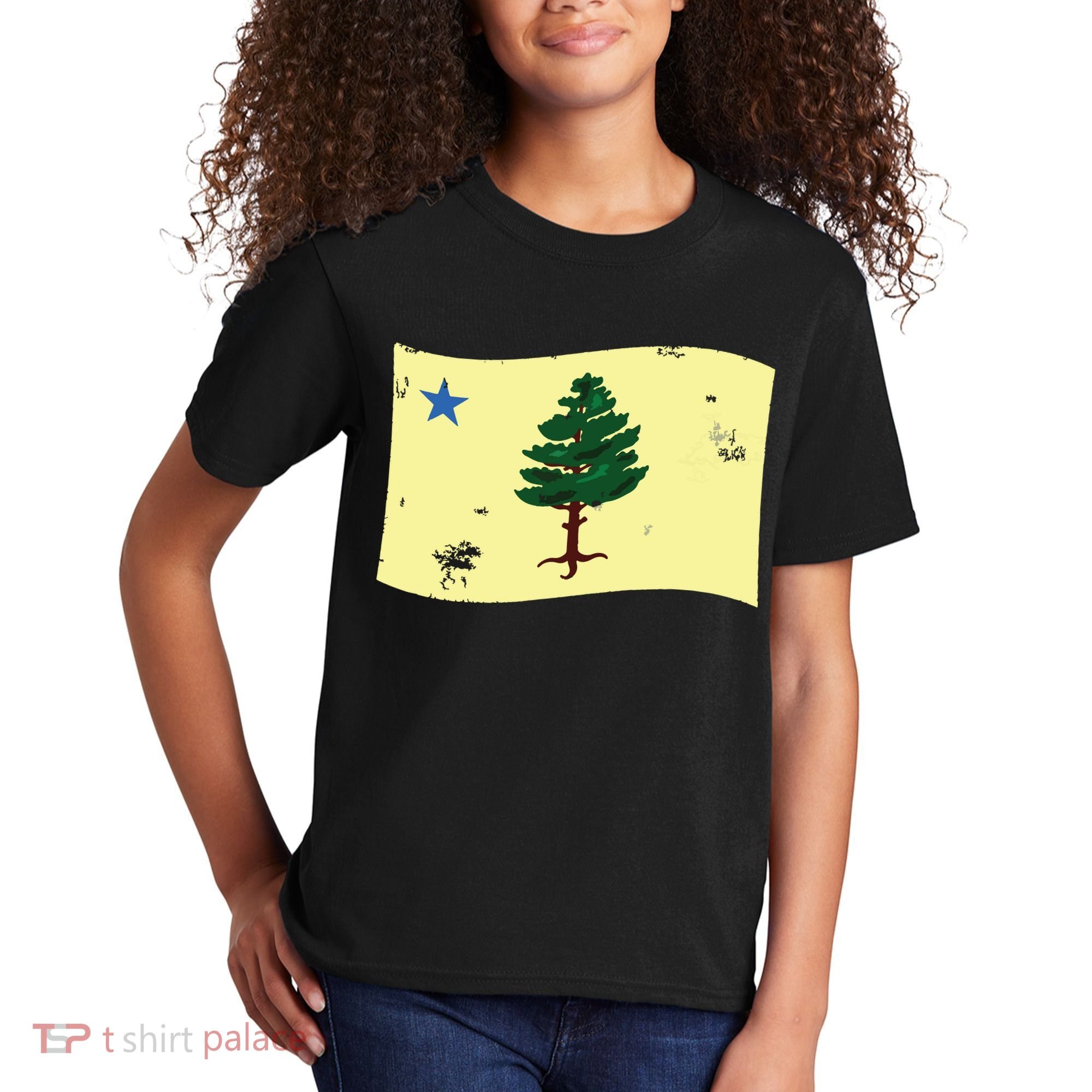 Maine Pine Tree Flag 1901 First State Flag Kids T-Shirt