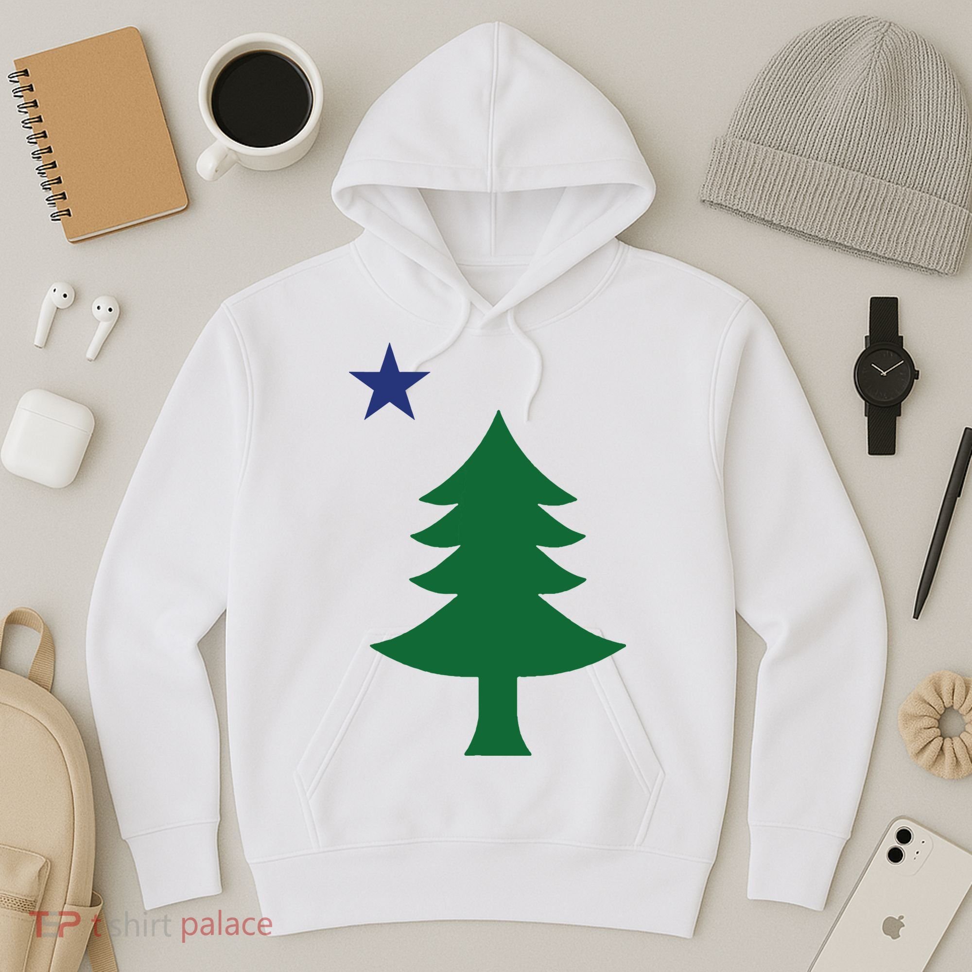 Maine Pine Tree State Flag Pride Patriotic Hoodie
