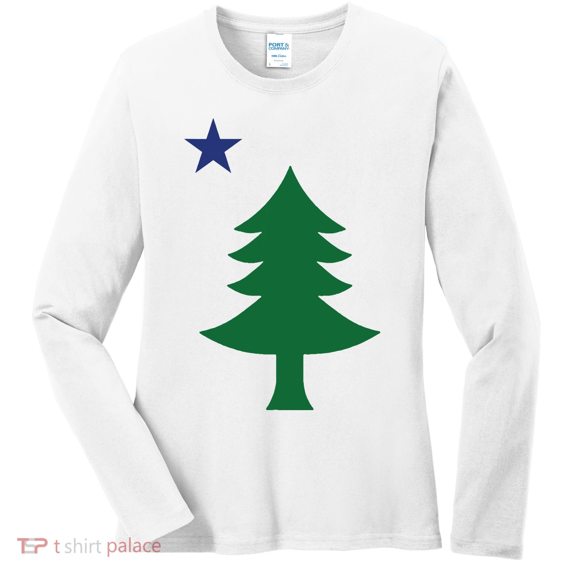 Maine Pine Tree State Flag Pride Patriotic Women's Long Sleeve Shirt