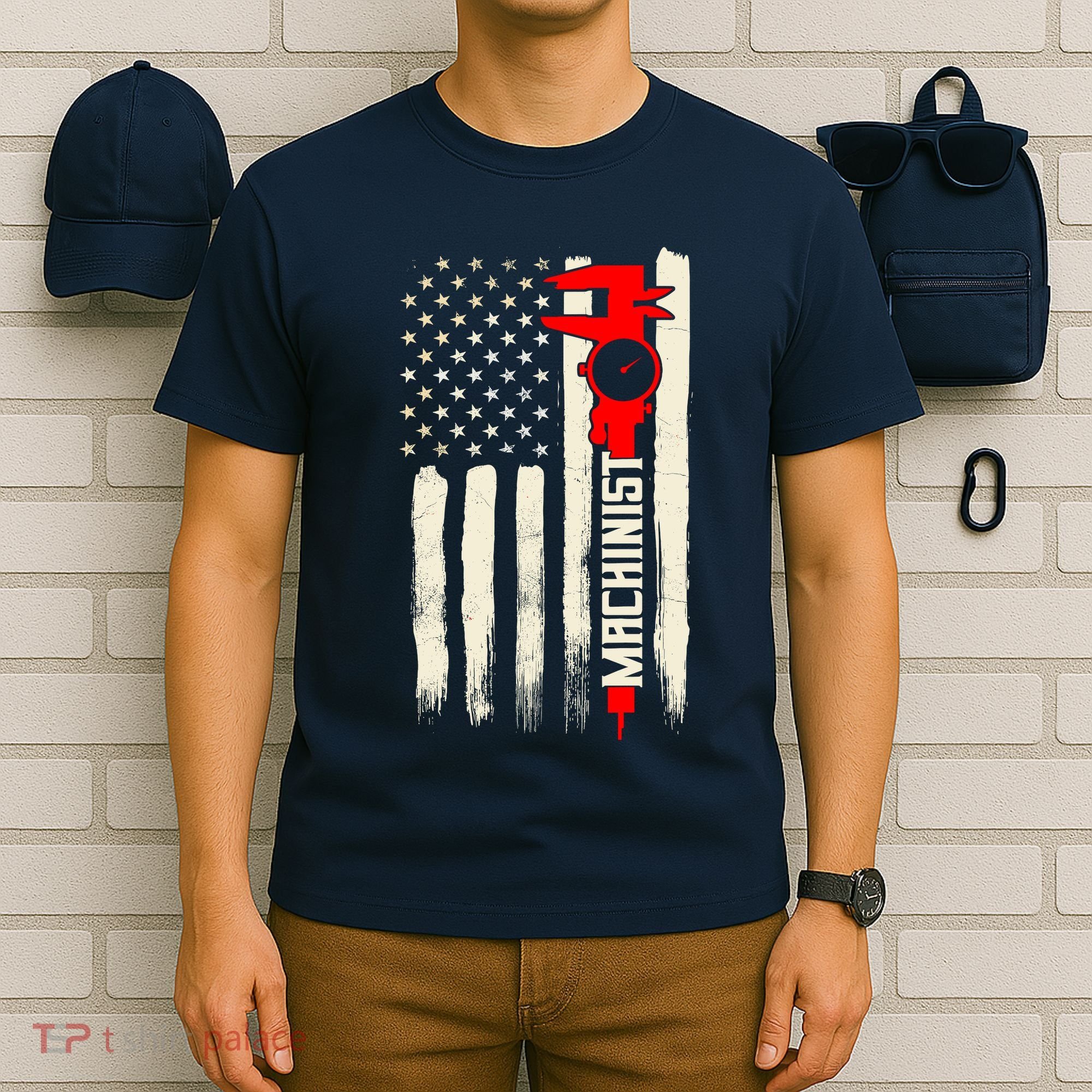 Machinist Patriotic Us Flag T-Shirt