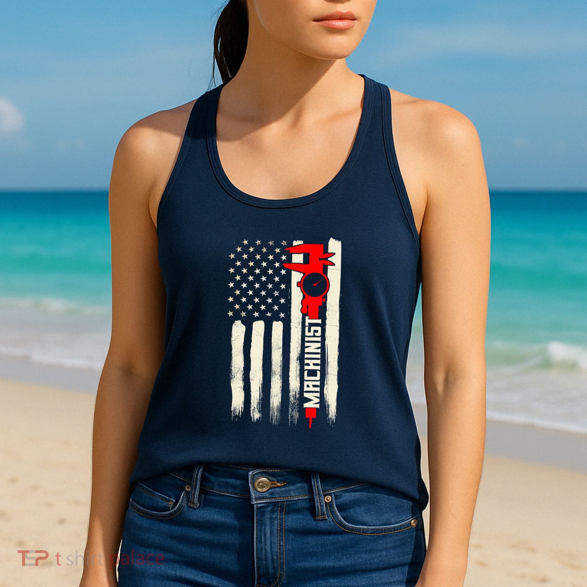 Machinist Patriotic Us Flag Women's Tank Top