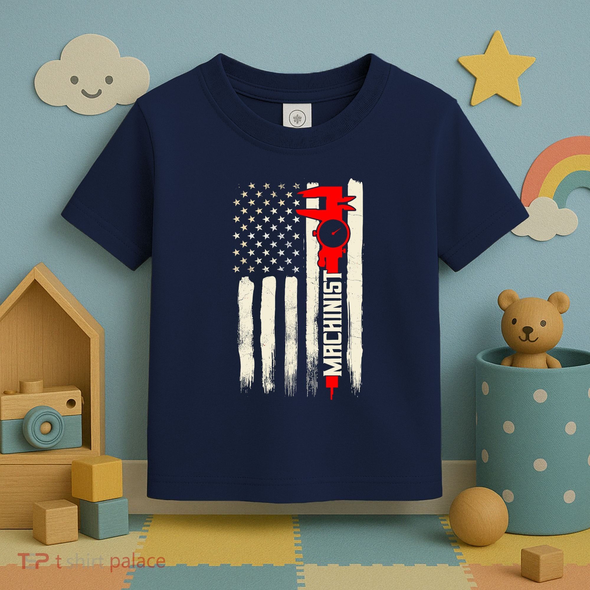 Machinist Patriotic Us Flag Toddler T-Shirt