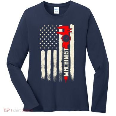 Machinist Patriotic Us Flag Women's Long Sleeve Shirt