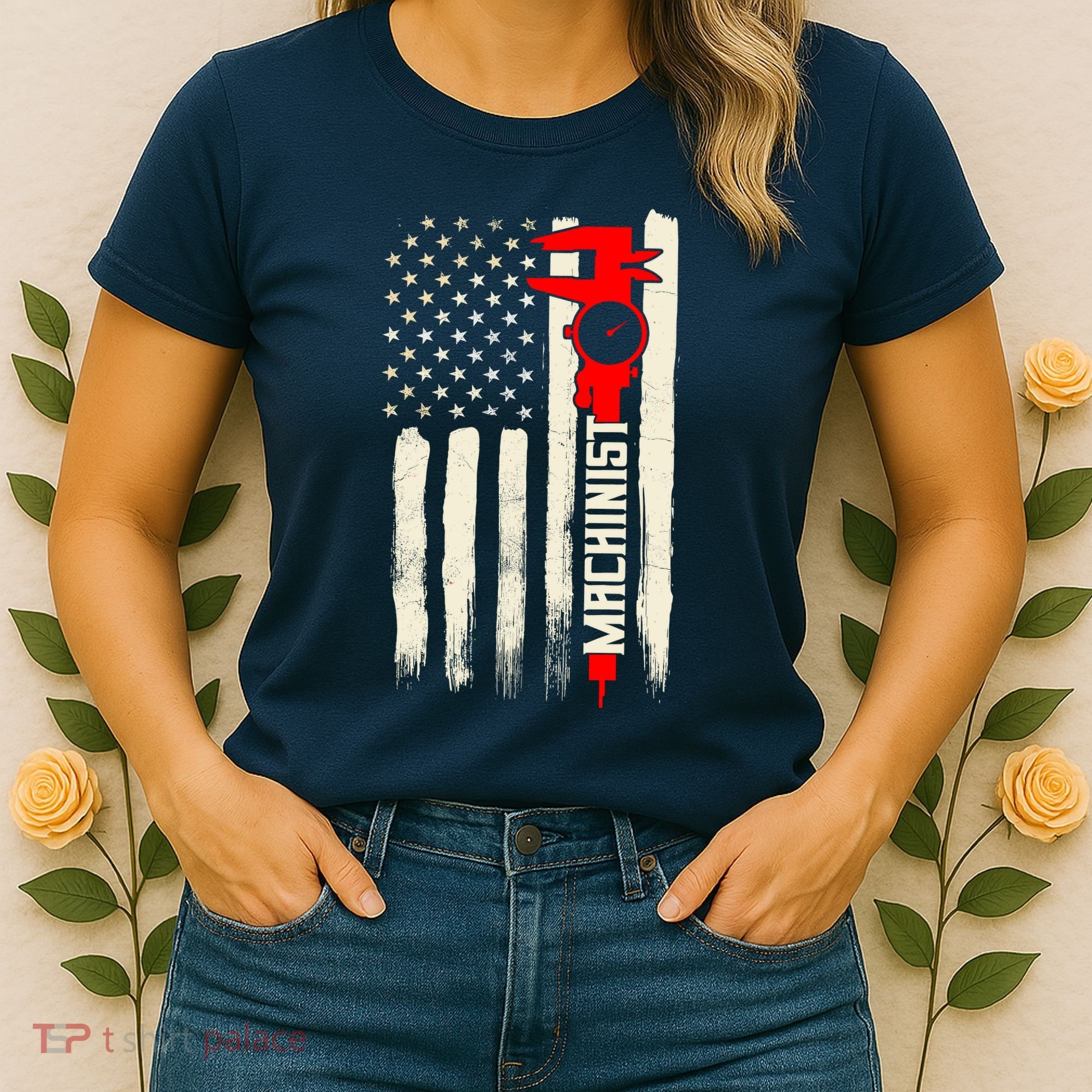 Machinist Patriotic Us Flag Women's T-Shirt