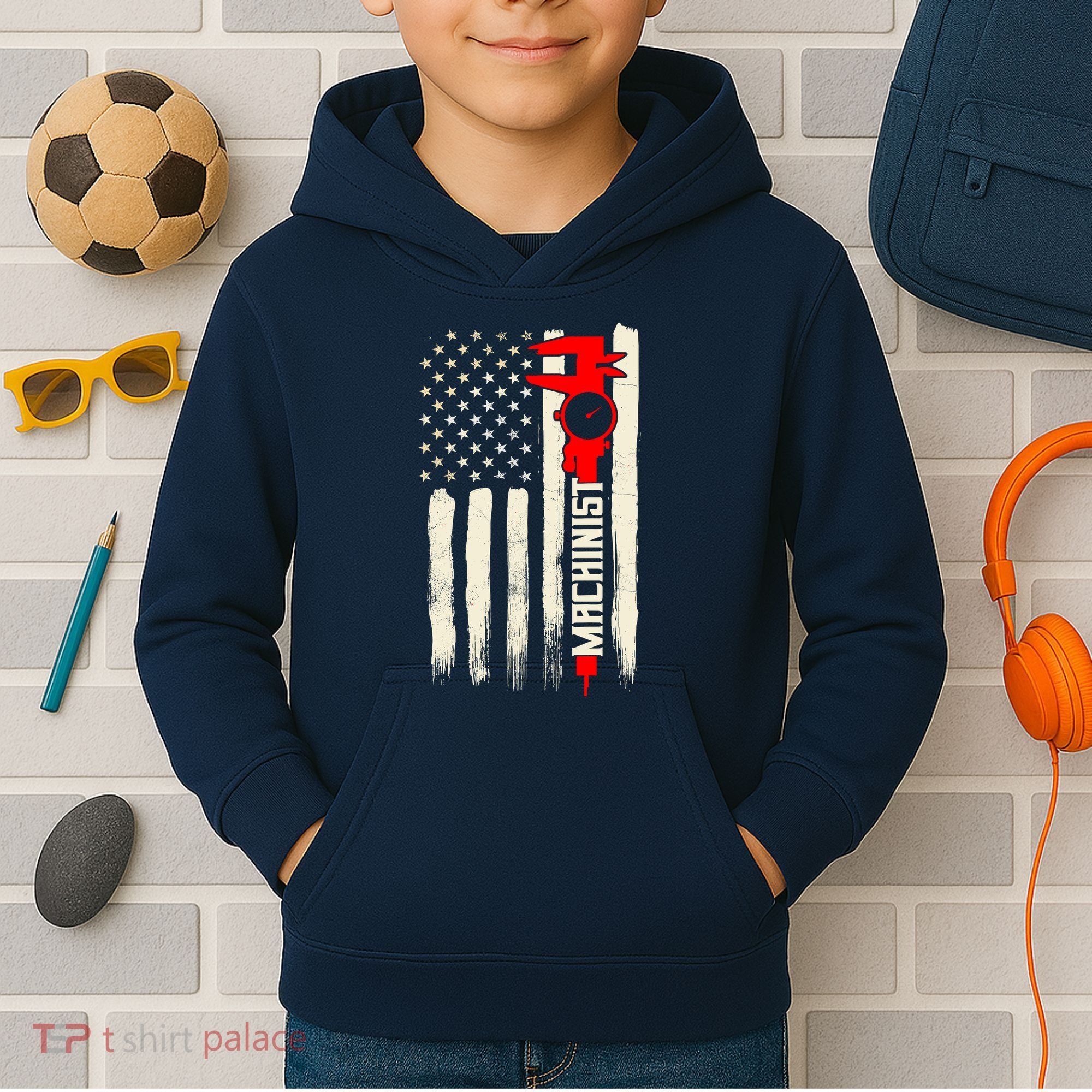 Machinist Patriotic Us Flag Kids Hoodie