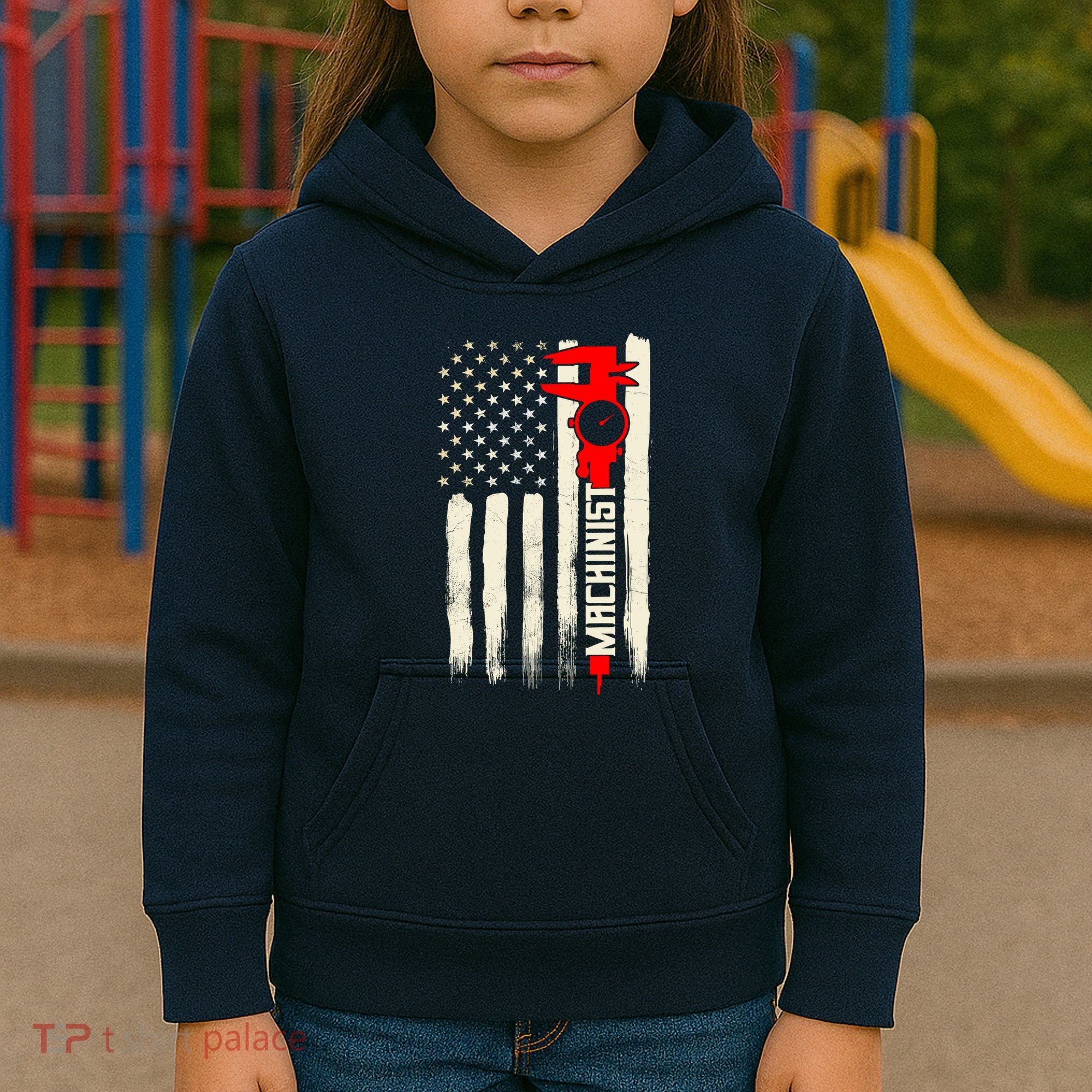 Machinist Patriotic Us Flag Kids Hoodie
