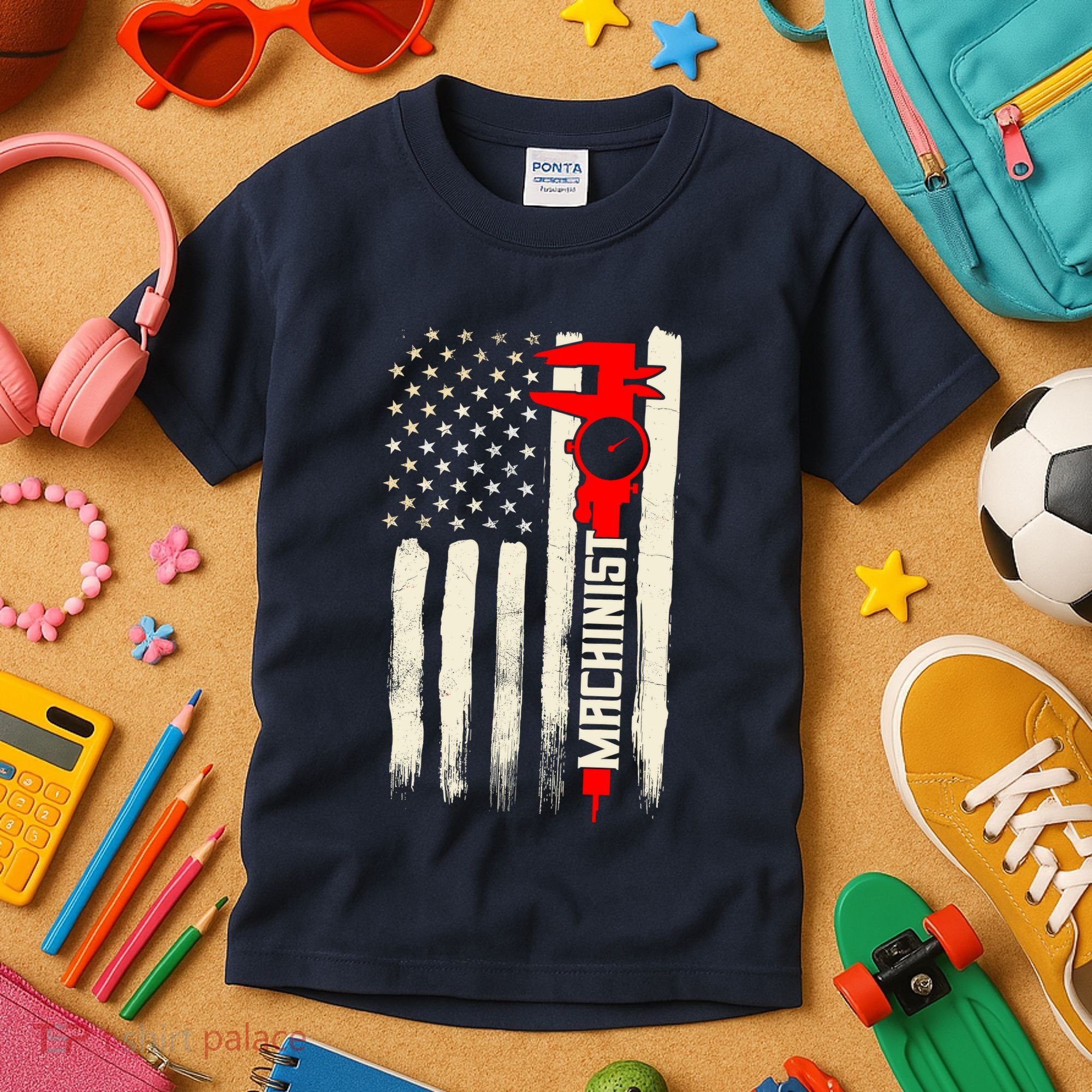 Machinist Patriotic Us Flag Kids T-Shirt
