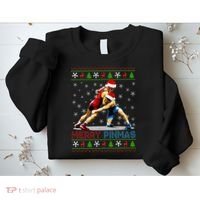 Merry Pinmas Ugly Christmas Santa Claus Wrestling Sweatshirt thumb 2