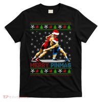 Merry Pinmas Ugly Christmas Santa Claus Wrestling T-Shirt thumb 0