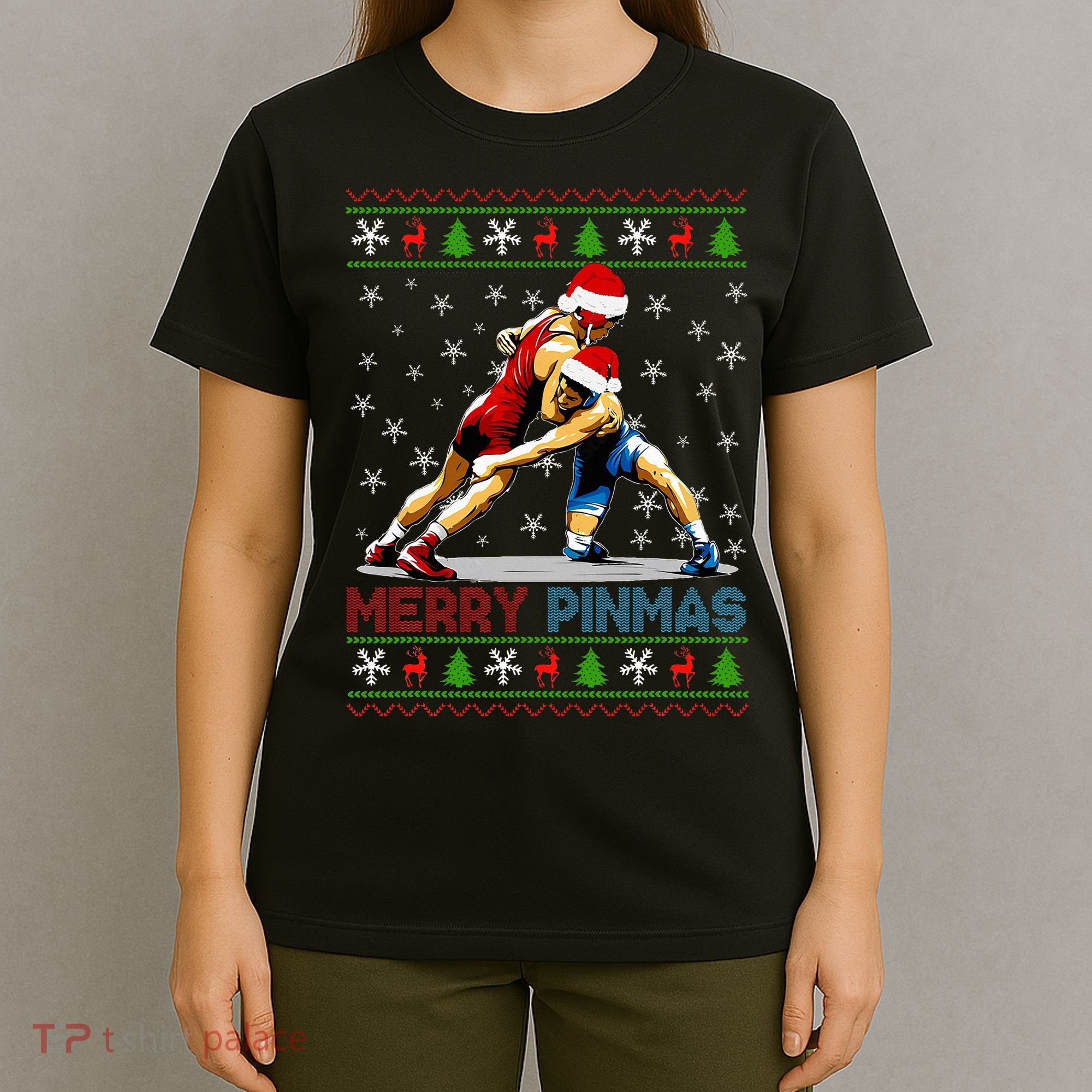 Merry Pinmas Ugly Christmas Santa Claus Wrestling T-Shirt