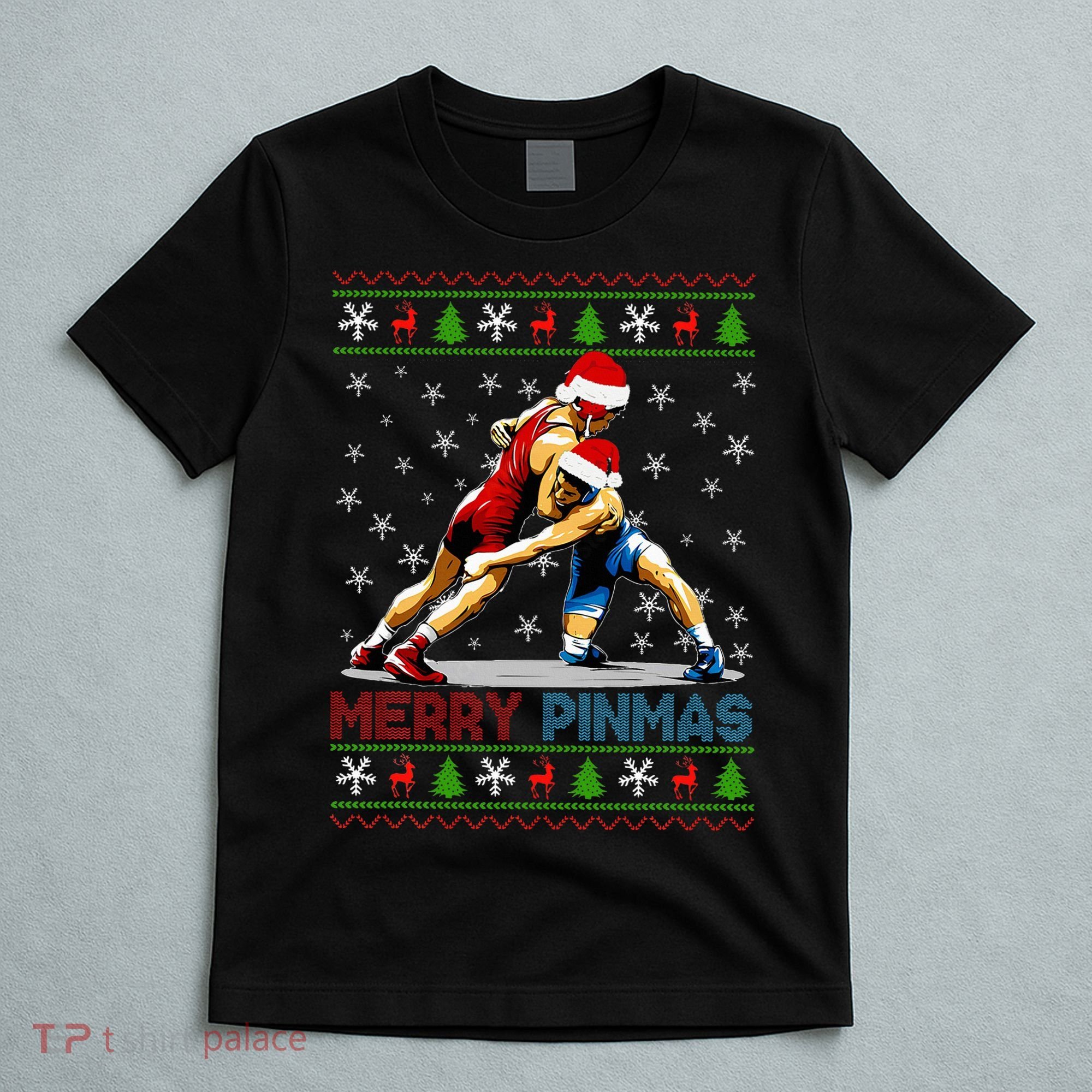 Merry Pinmas Ugly Christmas Santa Claus Wrestling T-Shirt