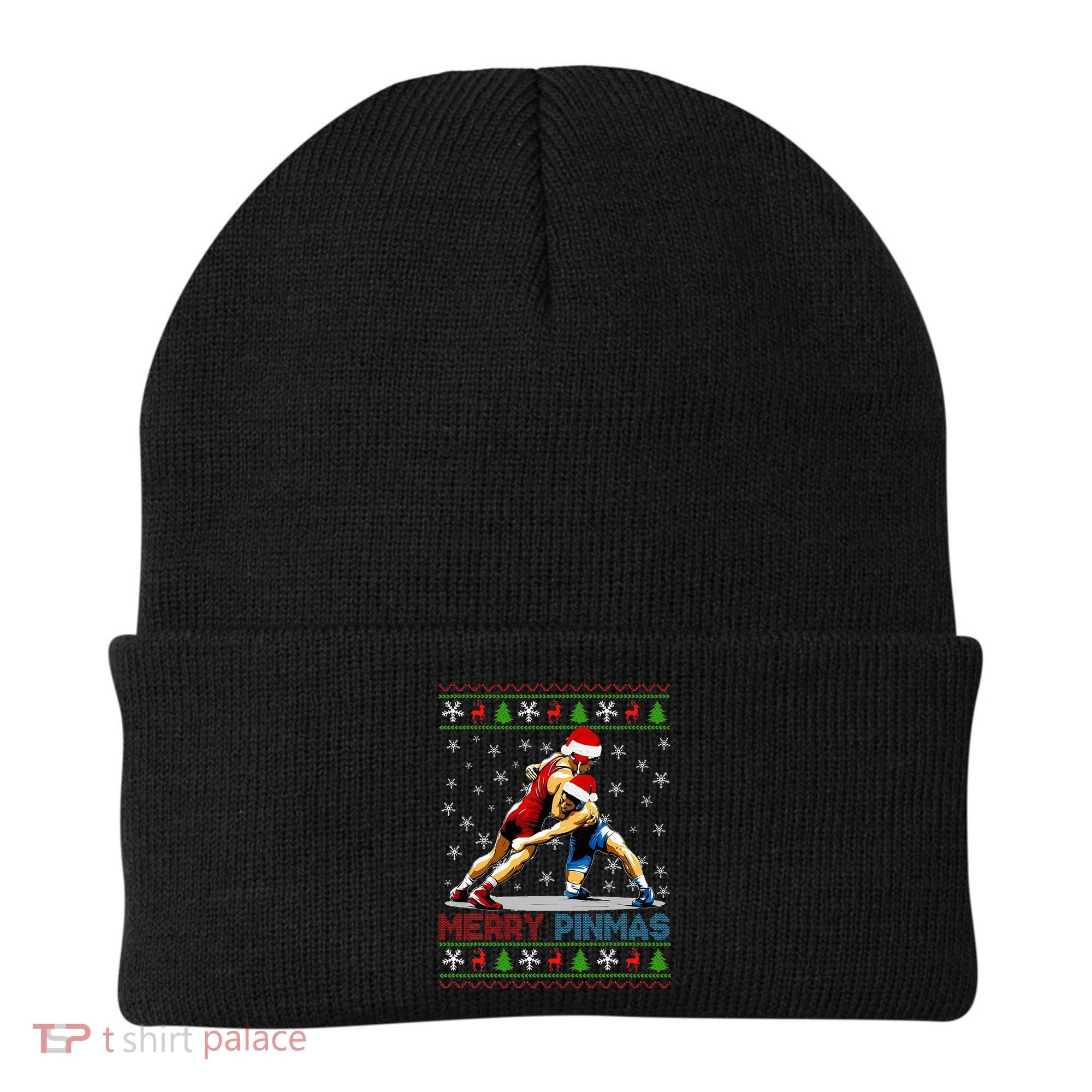 Merry Pinmas Ugly Christmas Santa Claus Wrestling Beanie