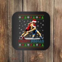Merry Pinmas Ugly Christmas Santa Claus Wrestling Coaster thumb 0