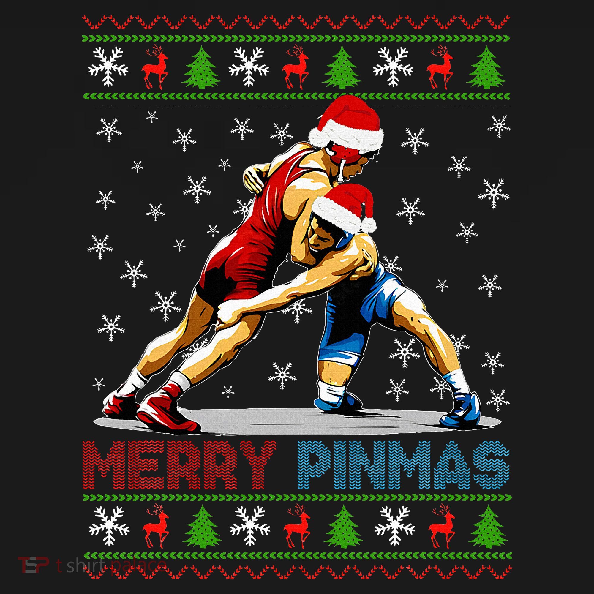 Merry Pinmas Ugly Christmas Santa Claus Wrestling Women's Hoodie