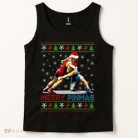 Merry Pinmas Ugly Christmas Santa Claus Wrestling Tank Top thumb 2