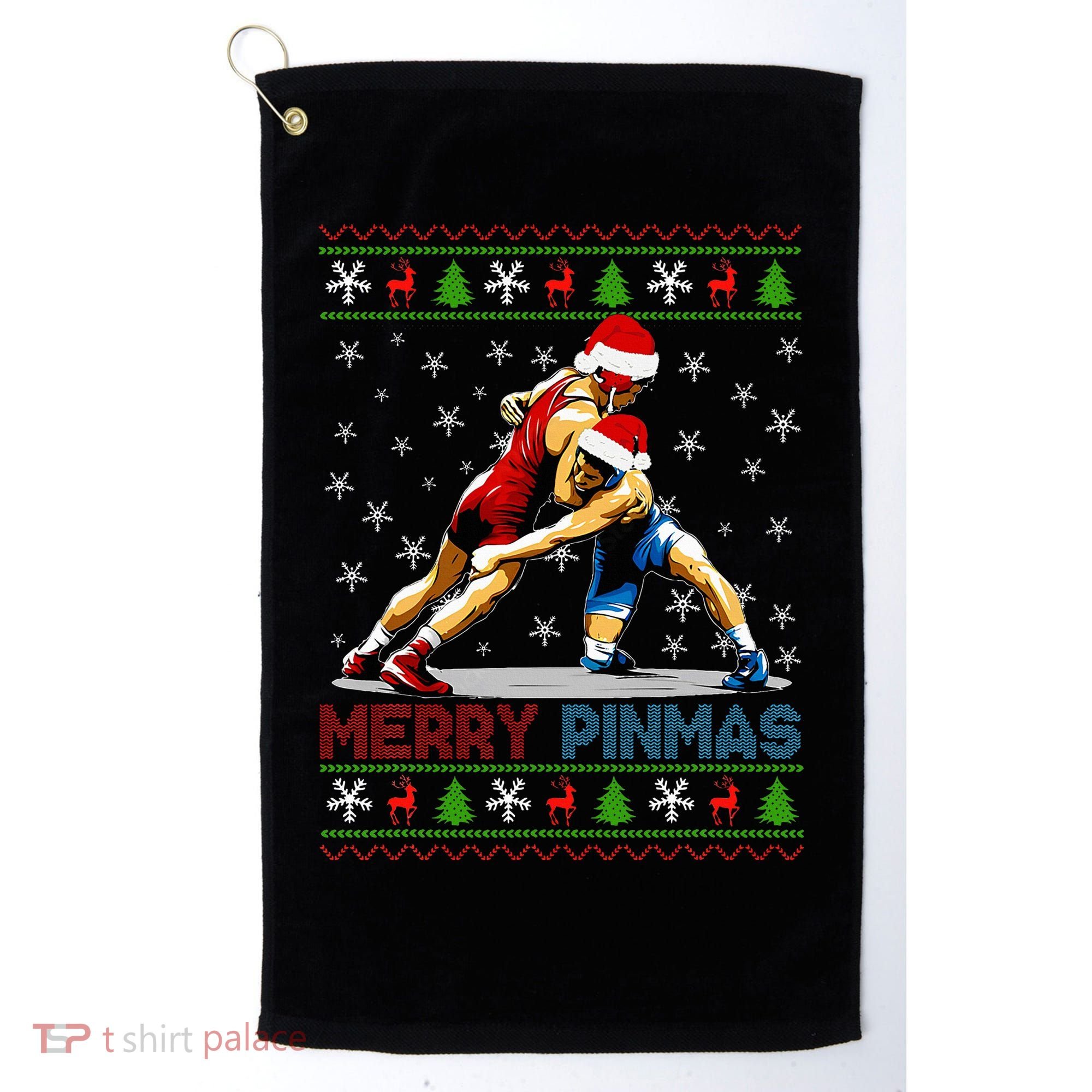 Merry Pinmas Ugly Christmas Santa Claus Wrestling Golf Towel