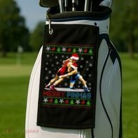Merry Pinmas Ugly Christmas Santa Claus Wrestling Golf Towel thumb 2