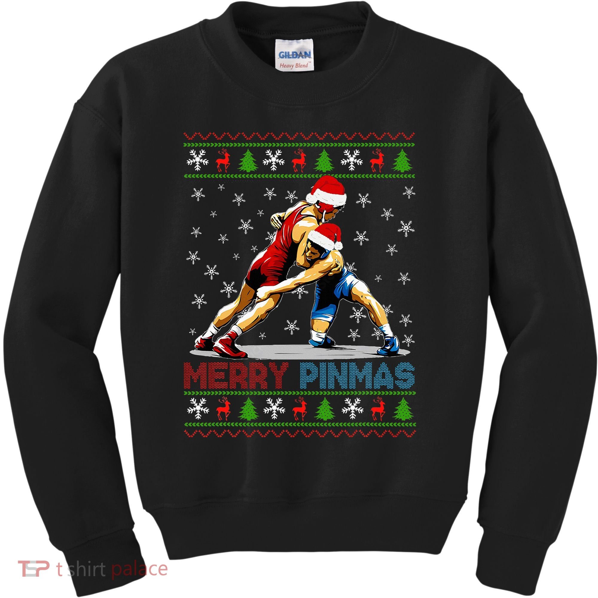 Merry Pinmas Ugly Christmas Santa Claus Wrestling Kids Sweatshirt