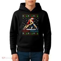 Merry Pinmas Ugly Christmas Santa Claus Wrestling Kids Hoodie thumb 4