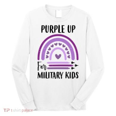 Military Purple Up Rainbow Heart Long Sleeve Shirt