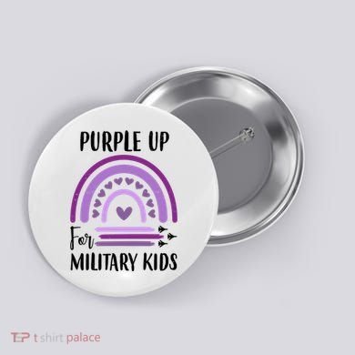 Military Purple Up Rainbow Heart Button
