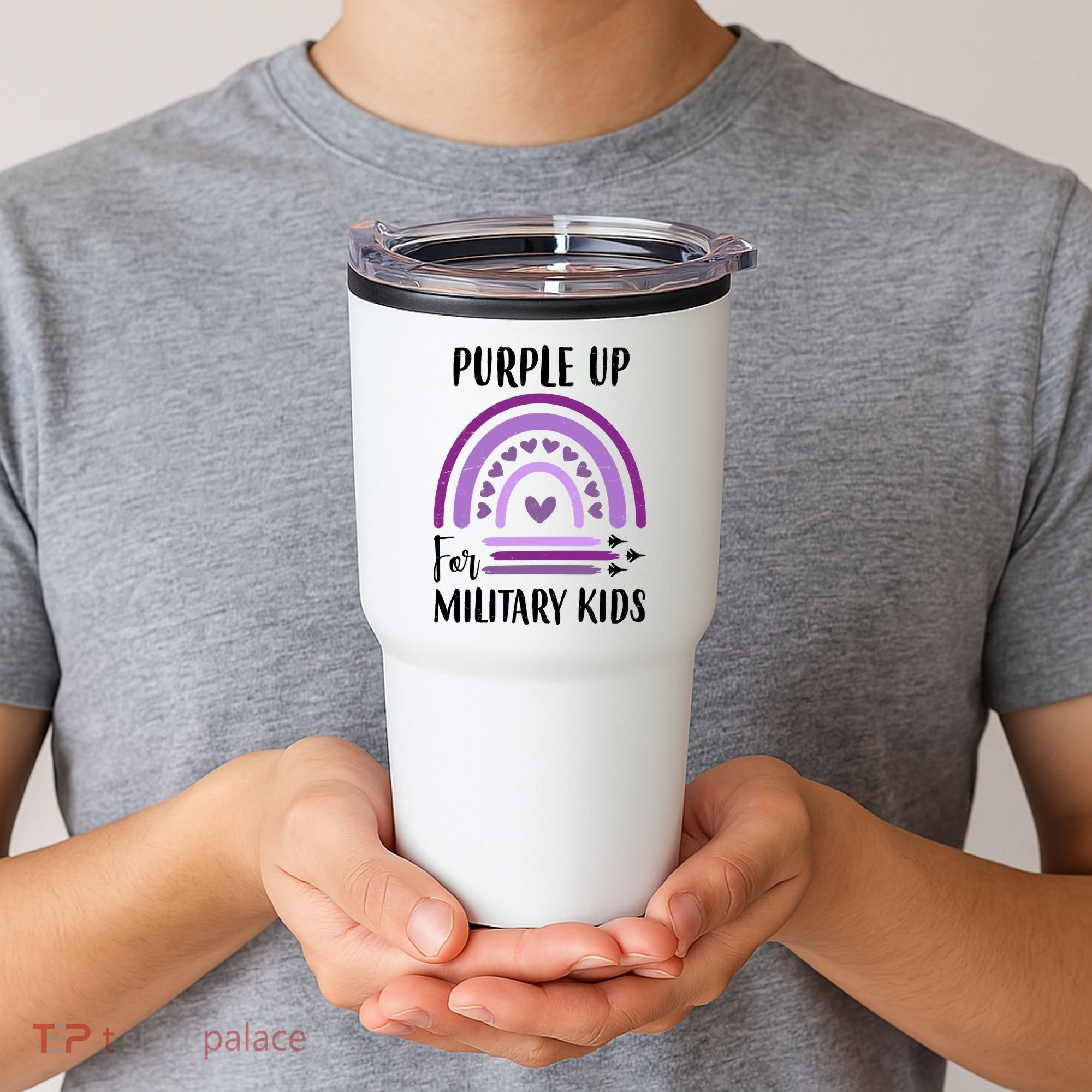 Military Purple Up Rainbow Heart Tumbler