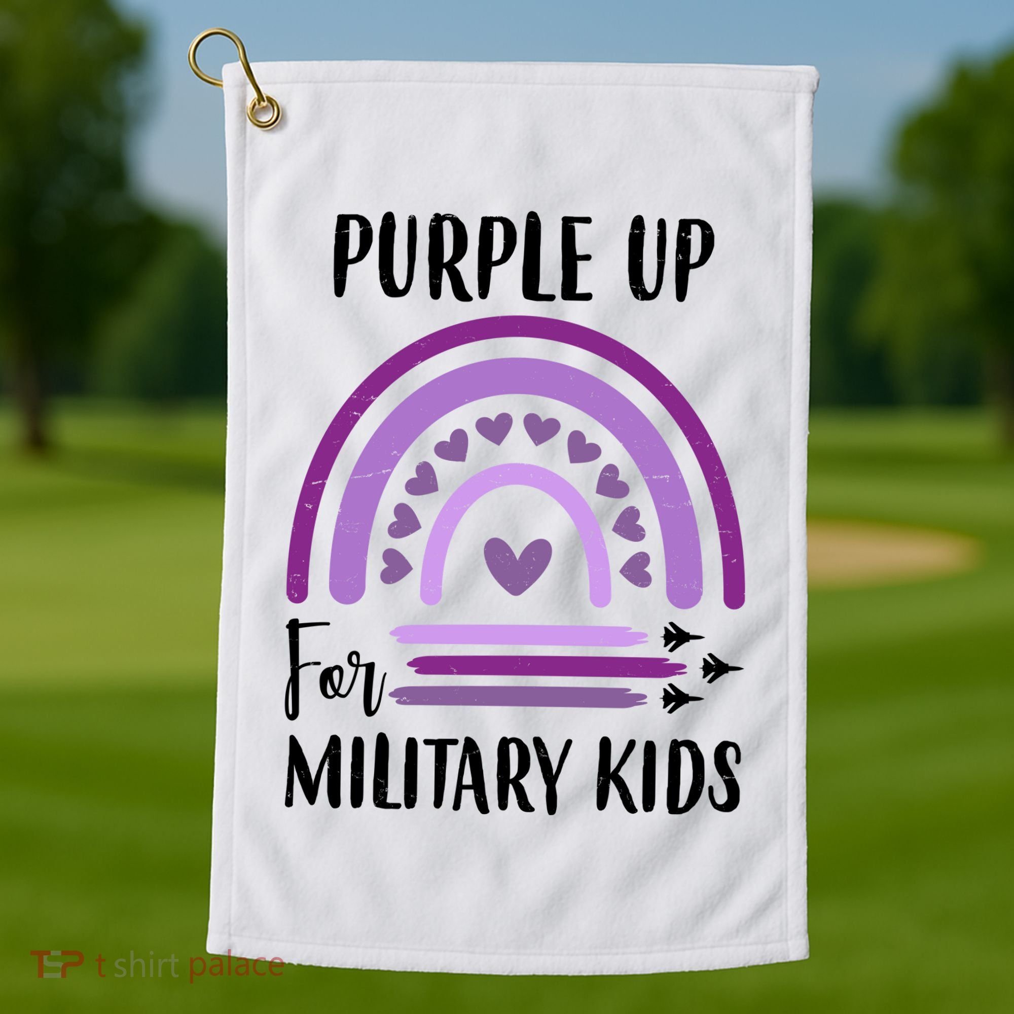 Military Purple Up Rainbow Heart Golf Towel