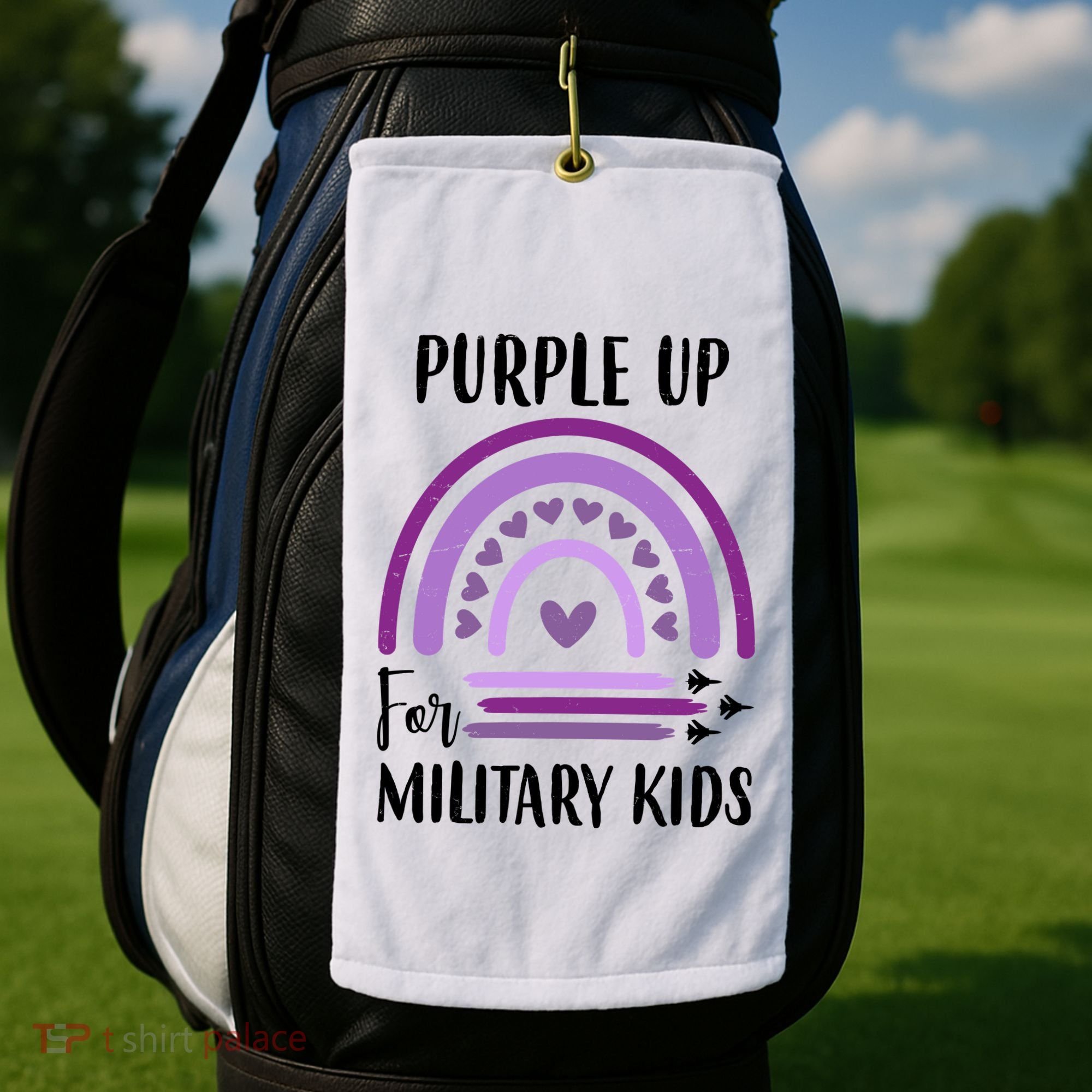 Military Purple Up Rainbow Heart Golf Towel