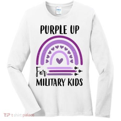 Military Purple Up Rainbow Heart Women's Long Sleeve Shirt