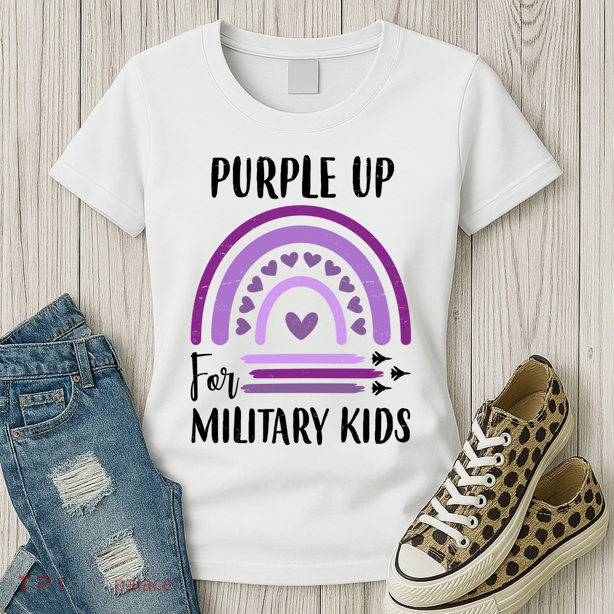 Military Purple Up Rainbow Heart Women's T-Shirt