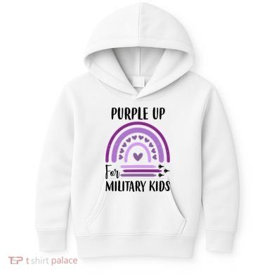 Military Purple Up Rainbow Heart Kids Hoodie