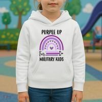 Military Purple Up Rainbow Heart Kids Hoodie thumb 3