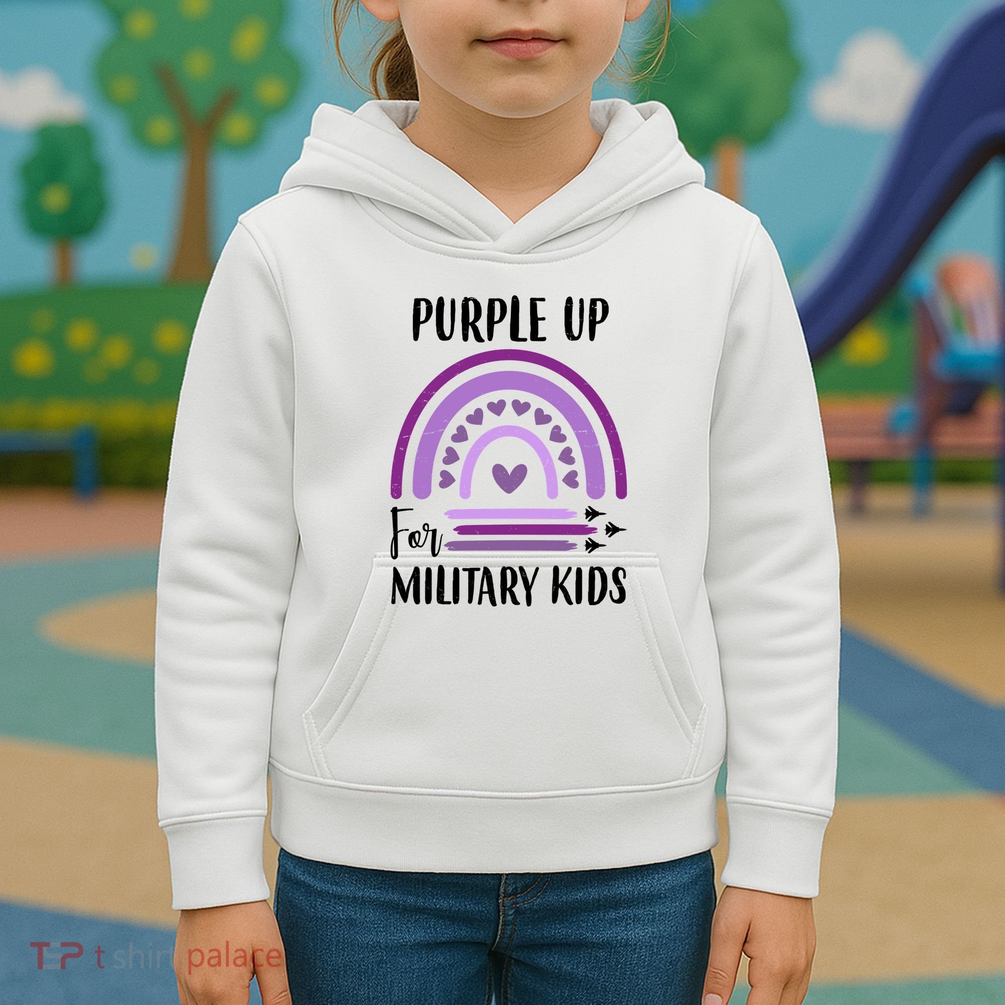 Military Purple Up Rainbow Heart Kids Hoodie