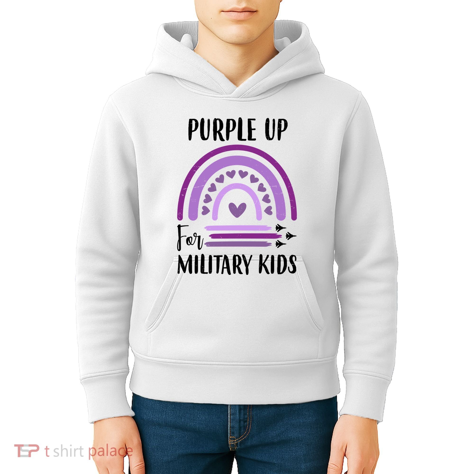 Military Purple Up Rainbow Heart Kids Hoodie