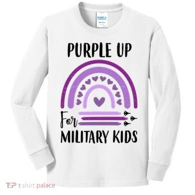 Military Purple Up Rainbow Heart Kids Long Sleeve Shirt