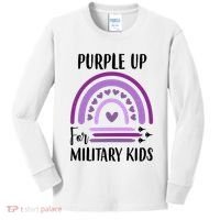 Military Purple Up Rainbow Heart Kids Long Sleeve Shirt thumb 0