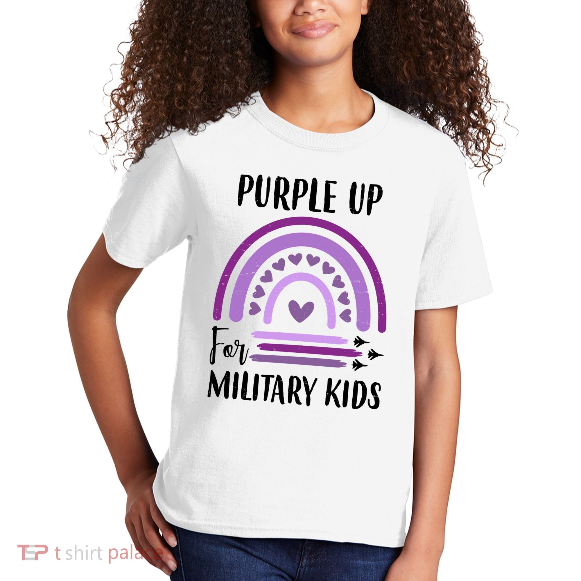 Military Purple Up Rainbow Heart Kids T-Shirt