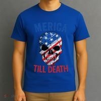 Merica Patriotic Usa Skull American Flag 4th Of July Gift T-Shirt thumb 3