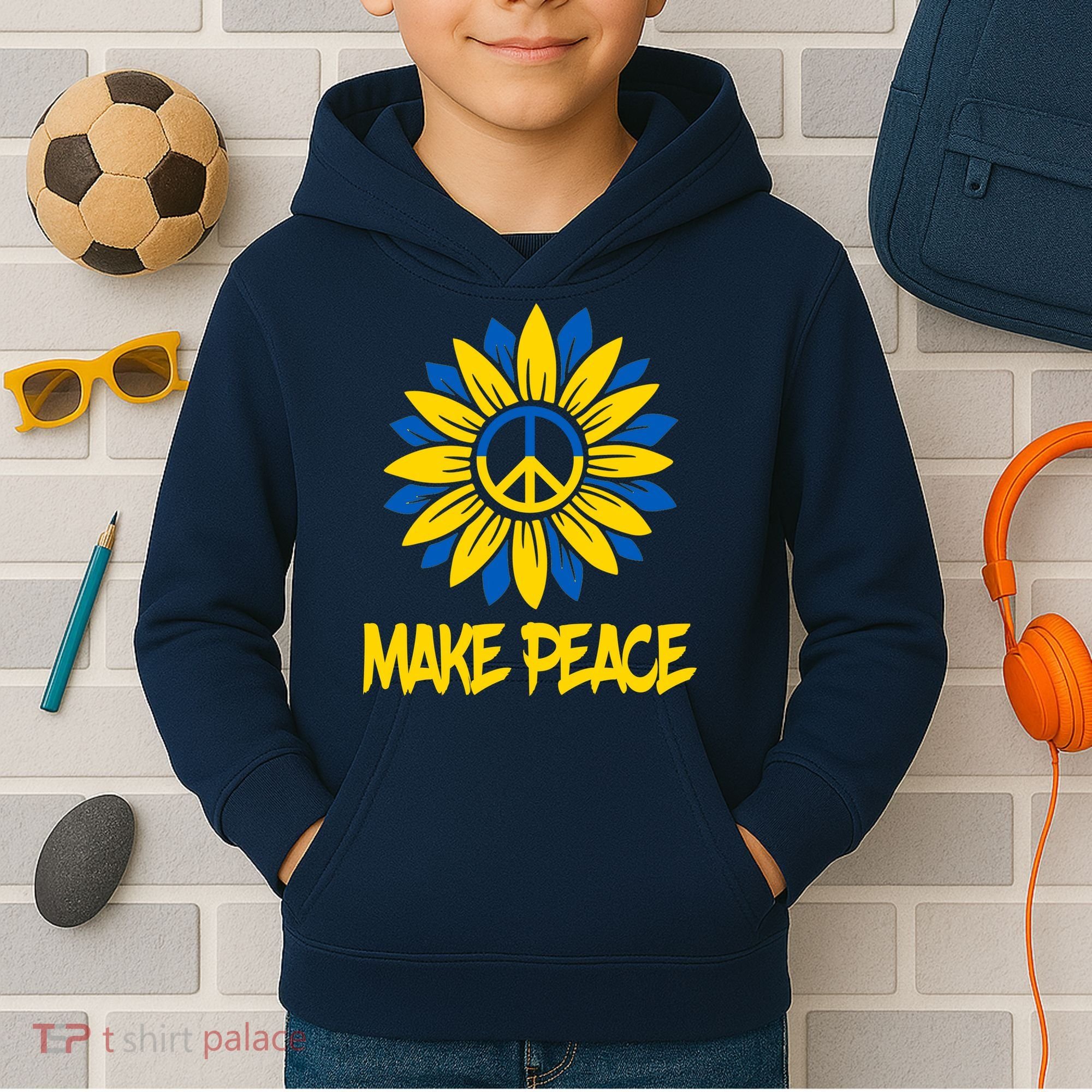 Make Peace Ukraine Strong Sunflower Kids Hoodie