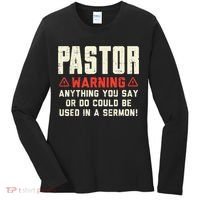 Mens Pastor Warning Sermon Funny Christian Preacher Minister Women's Long Sleeve Shirt thumb 0