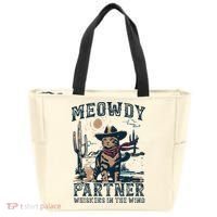 Meowdy Partner Whiskers In The Wind Humor Cool Cowboy Cat Tote Bag thumb 0