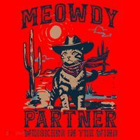 Meowdy Partner Whiskers In The Wind Humor Cool Cowboy Cat Santa Hat thumb 1