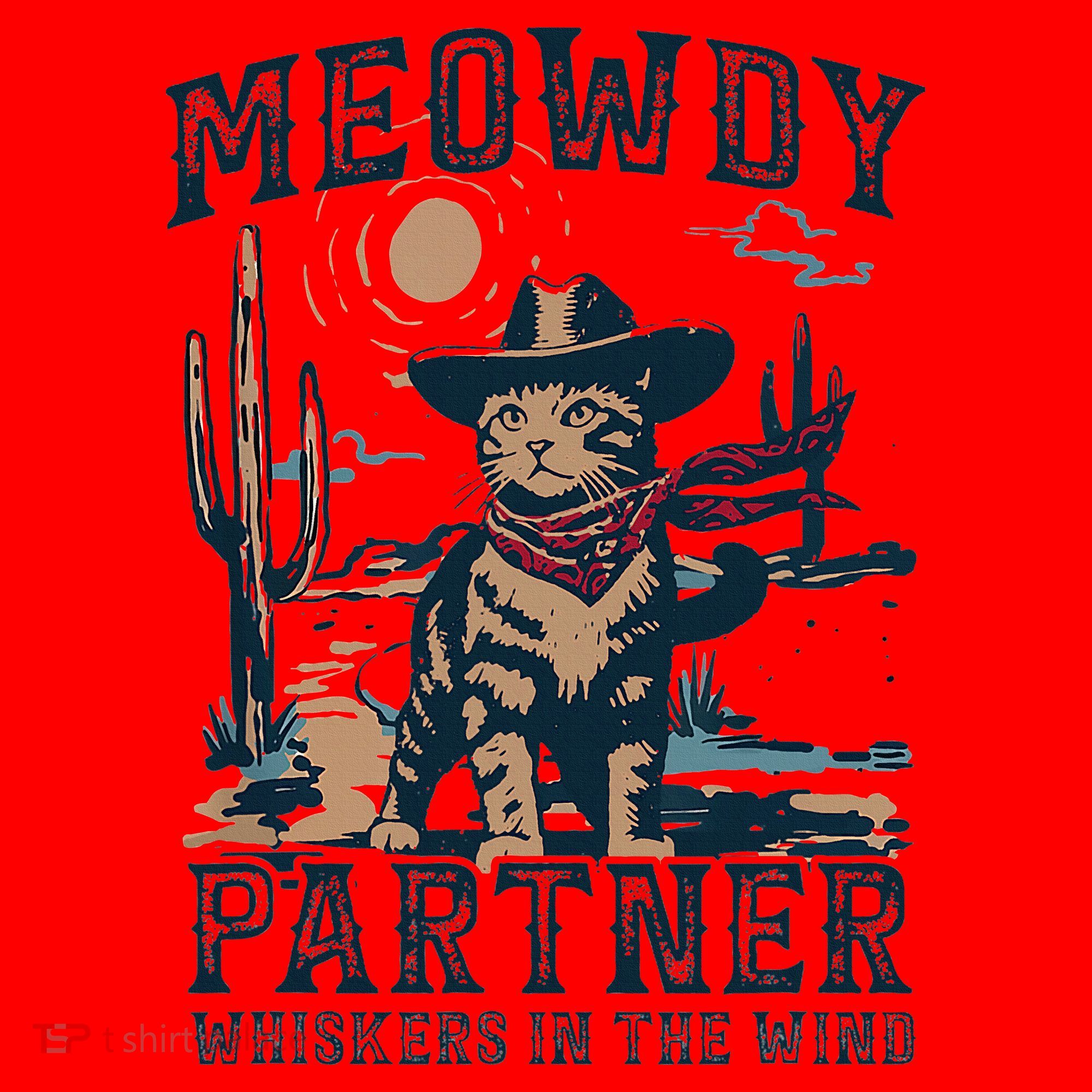 Meowdy Partner Whiskers In The Wind Humor Cool Cowboy Cat Santa Hat