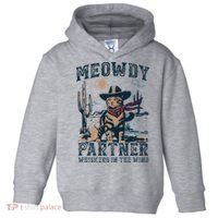 Meowdy Partner Whiskers In The Wind Humor Cool Cowboy Cat Toddler Hoodie thumb 0