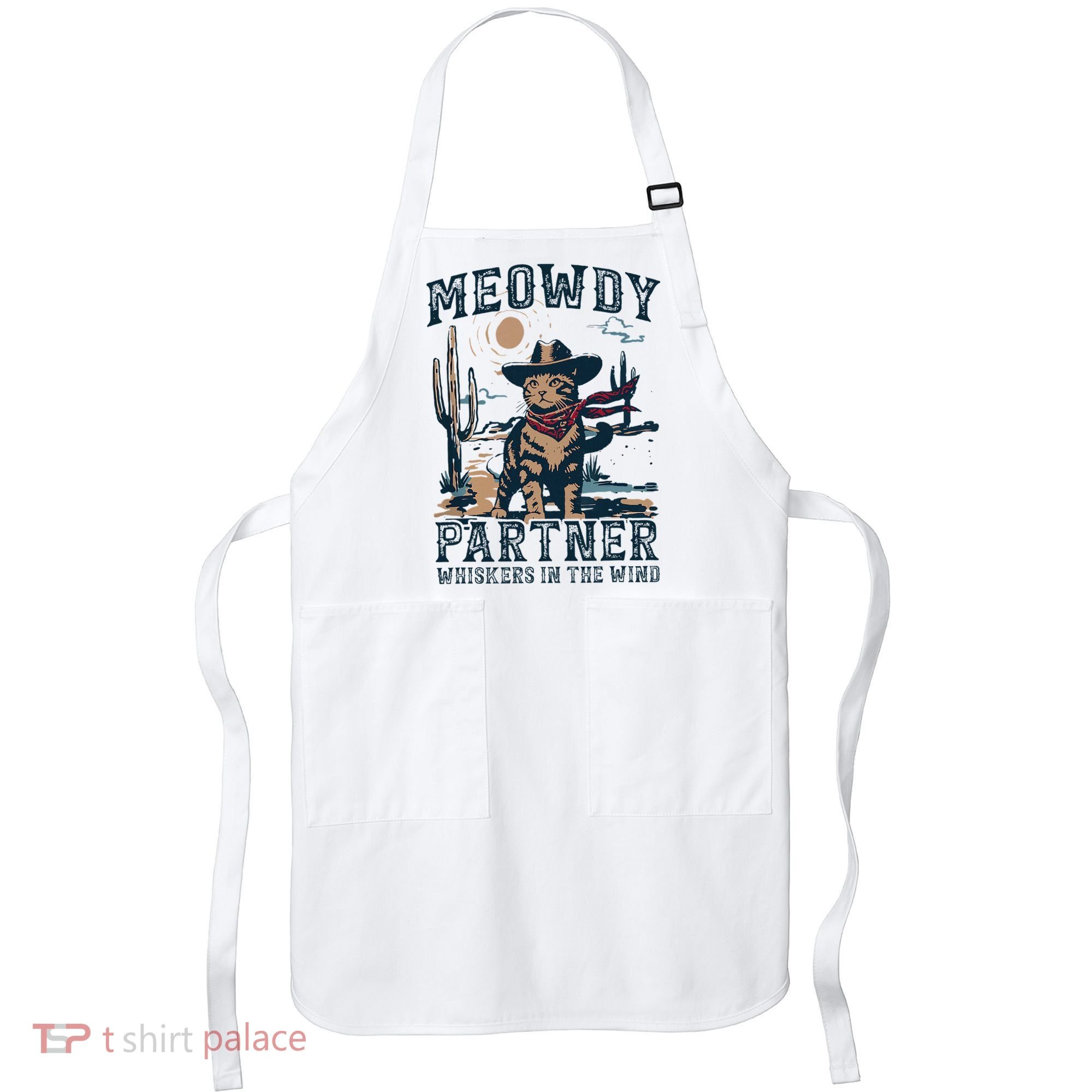 Meowdy Partner Whiskers In The Wind Humor Cool Cowboy Cat Apron