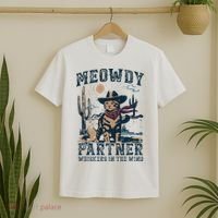 Meowdy Partner Whiskers In The Wind Humor Cool Cowboy Cat T-Shirt thumb 2