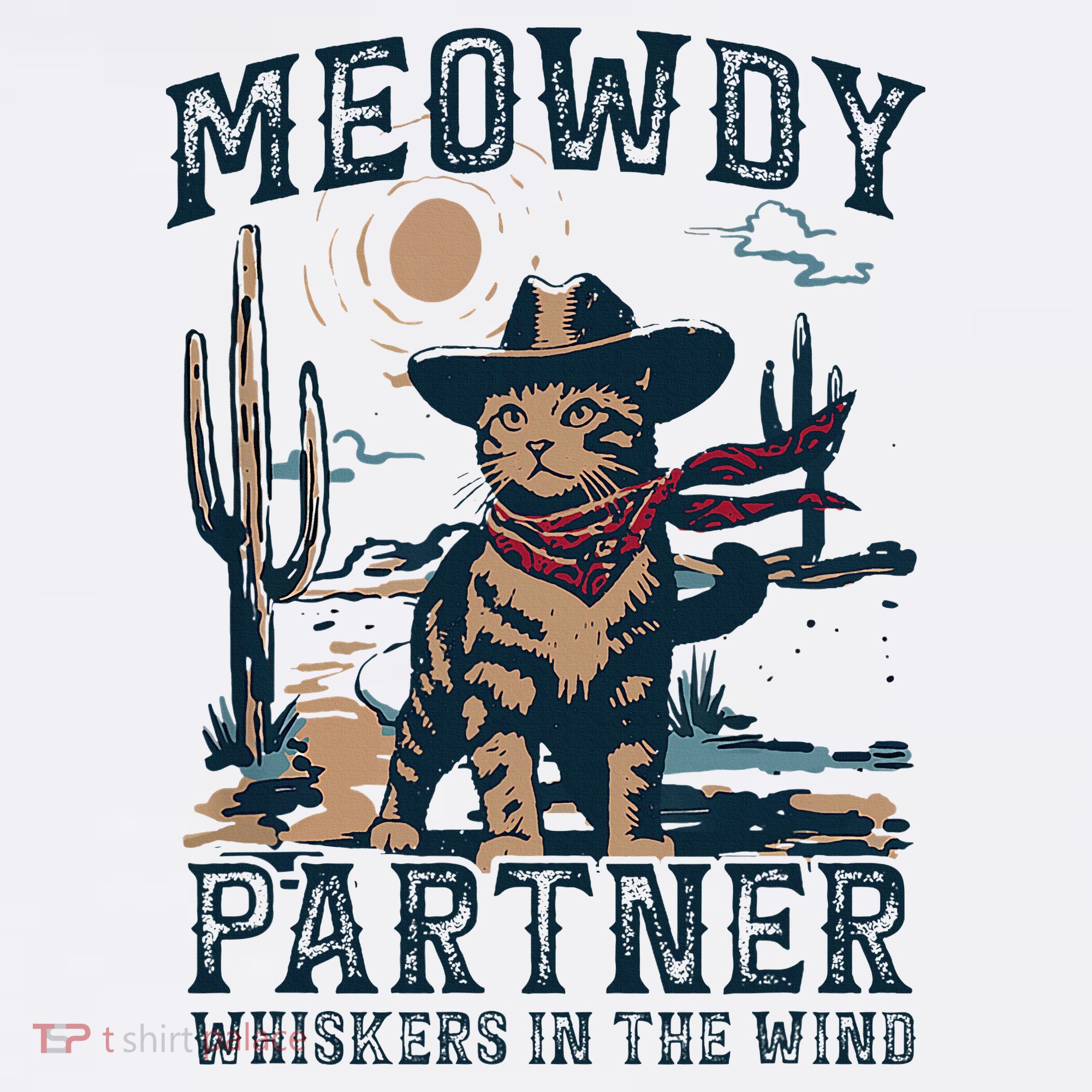 Meowdy Partner Whiskers In The Wind Humor Cool Cowboy Cat Polo