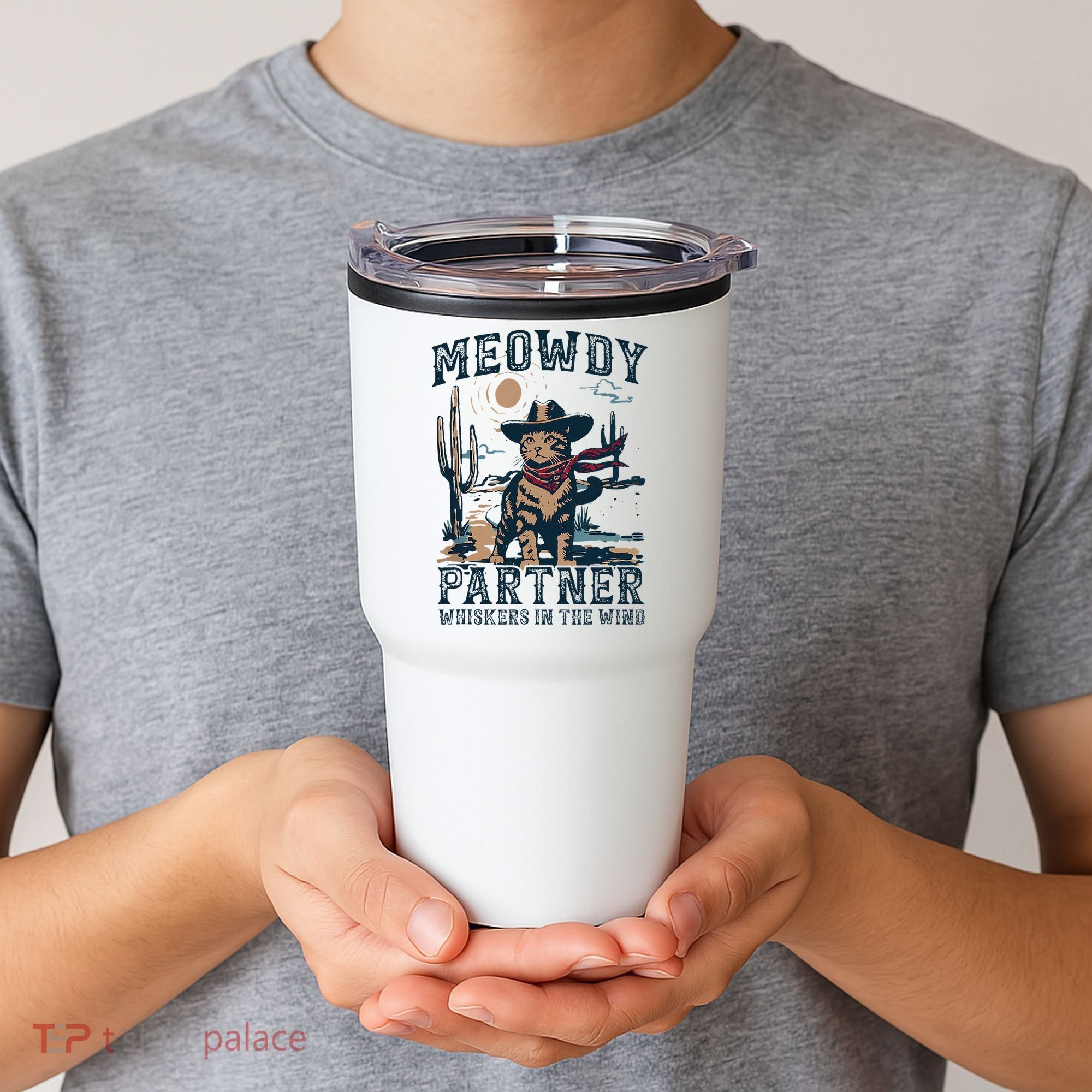 Meowdy Partner Whiskers In The Wind Humor Cool Cowboy Cat Tumbler