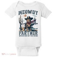 Meowdy Partner Whiskers In The Wind Humor Cool Cowboy Cat Baby Bodysuit thumb 0